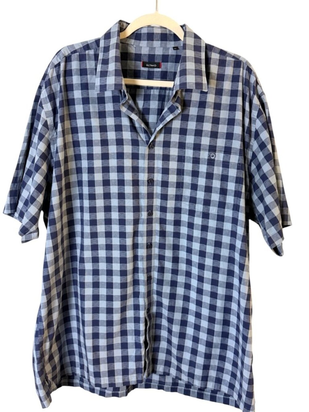 Ultimo Men's Blue Check Short Sleeve Button Down Shirt Retro Preppy Made 4X